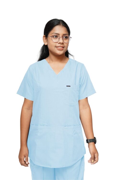 Women Scrub Top with 3 pockets (Medical Blue)