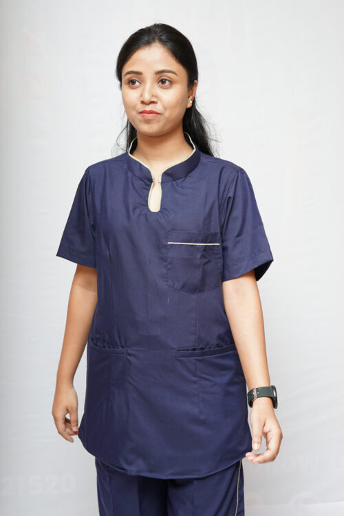 Women’s designer Mandarin collar Scrub Top with 3 pockets (Navy Blue)