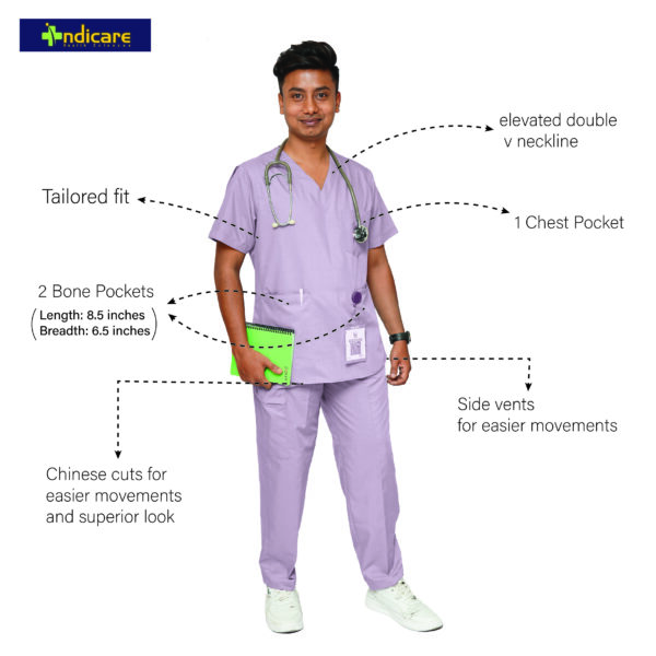 Men's V-neck Scrub Top with 3 pockets (Lavender) - Image 4