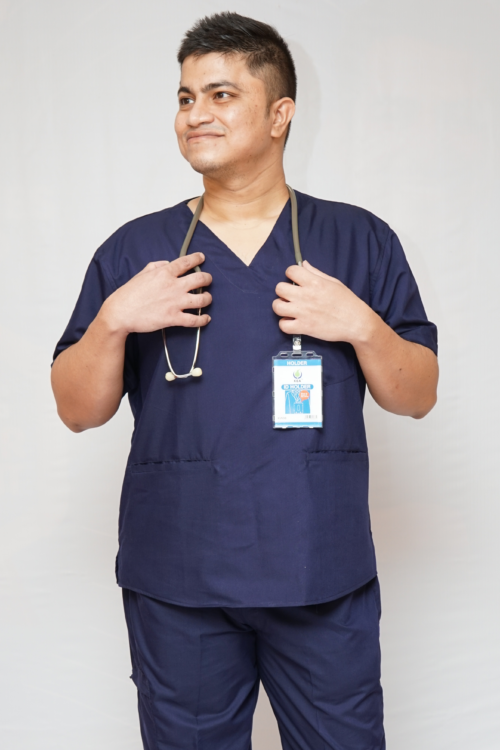 Men’s V-neck Scrub Top with 3 pockets (Navy Blue)