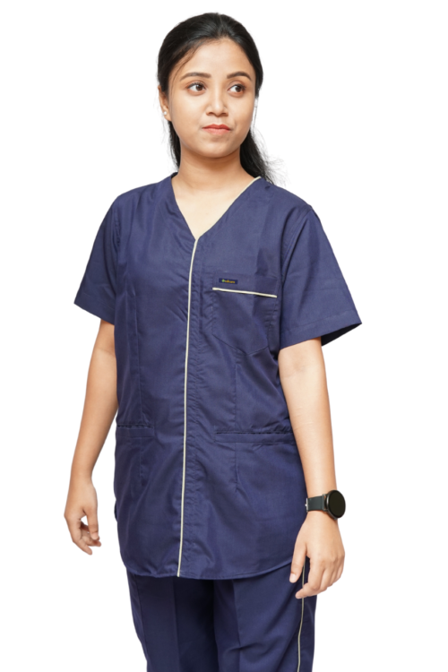 Women Designer V-neck Scrub Top with 3 pockets (Navy Blue)