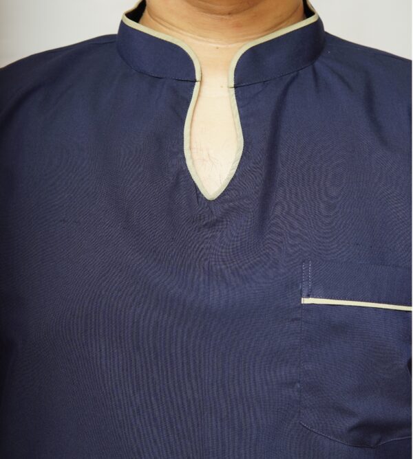 Men's Designer Mandarin Collar Scrub Top with 3 Pockets-Navy Blue - Image 3