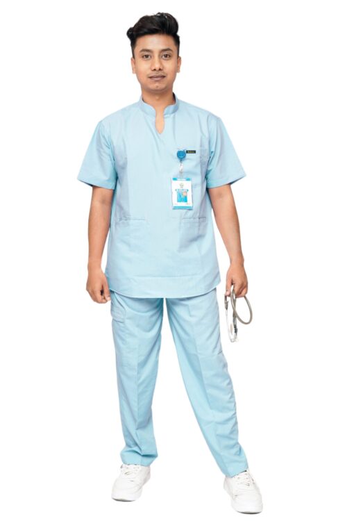 Men’s plain Scrub suit in Mandarin collar with 7 pockets |Medical Blue|