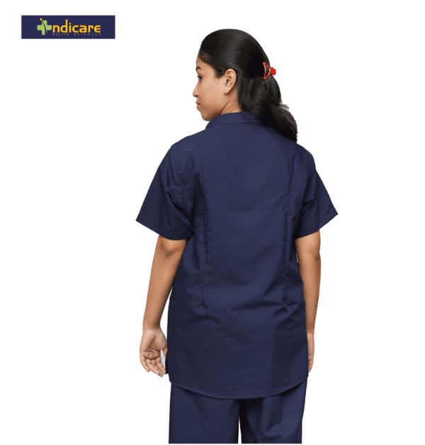 Women Mandarin Collar Plain Scrub Top with 3 pockets-Navy Blue - Image 2