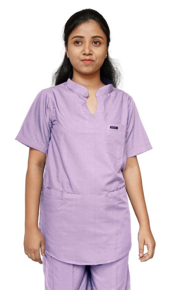 Womens Mandarin Collar Plain Scrub Top with 3 pockets-Lavender