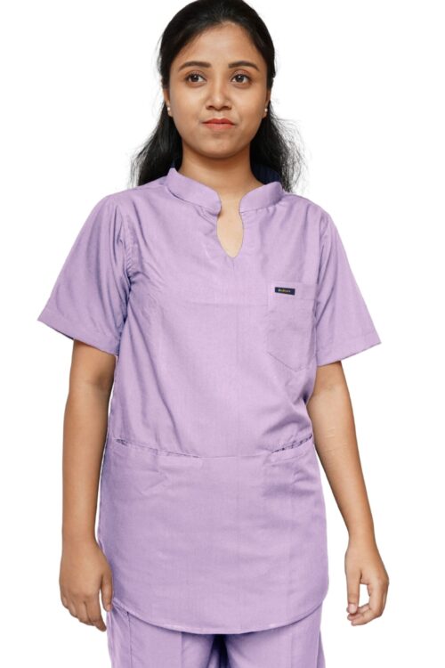 Womens Mandarin Collar Plain Scrub Top with 3 pockets-Lavender