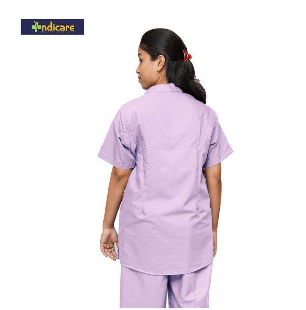 Womens Mandarin Collar Plain Scrub Top with 3 pockets-Lavender - Image 2