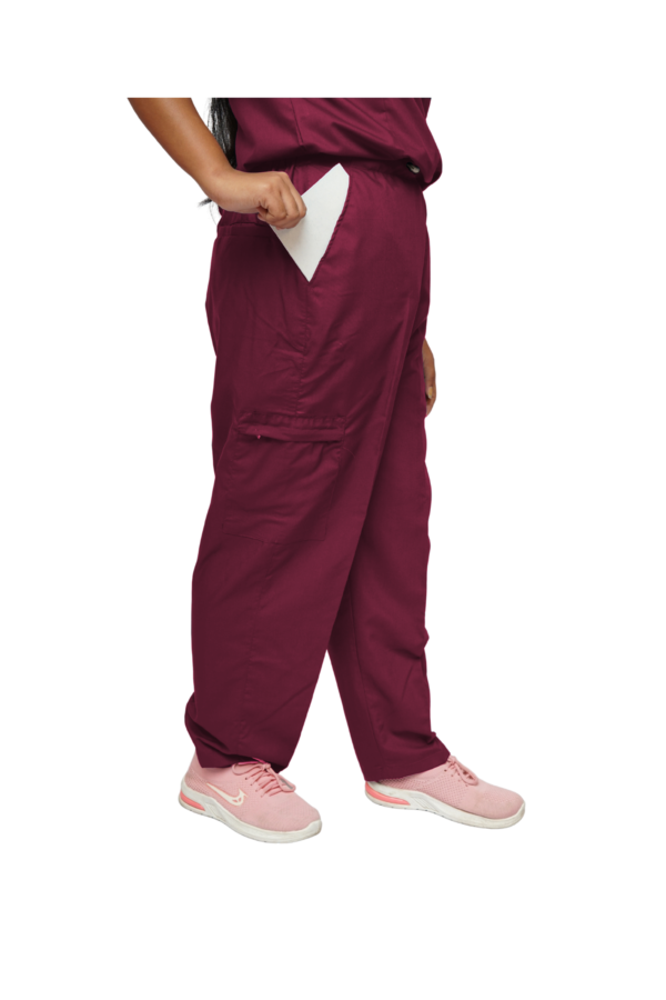 Womens V-neck Scrub Suit with 7 pockets (Chilly Maroon ) Ideal for Doctors & healthcare workers - Image 4