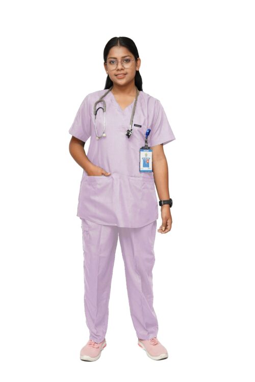 Womens V-neck Scrub Suit with 7 Pockets – Lavender